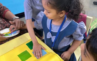 Children of LKG enjoyed doing the square collage activity, exploring shapes through fun and creativity.”