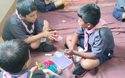 Pupils of 5A/B during the Club period, prepared Rakhis using eco friendly material.Ms Shruti Vashisth from Sanskar India Foundation guided them.