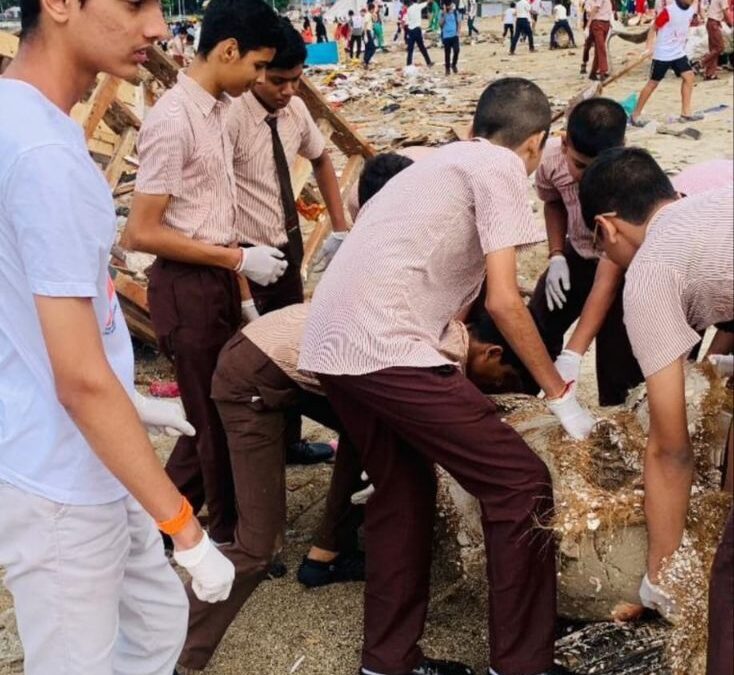 Beach clean up Drive Organised by Junior Red Cross at Girgaon Chowpatty on 8th September 2025